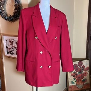 Vtg 80s LAURA SCOTT Size 16 DoubleBreast Blazer Classic Red GoldButton Wool USA
